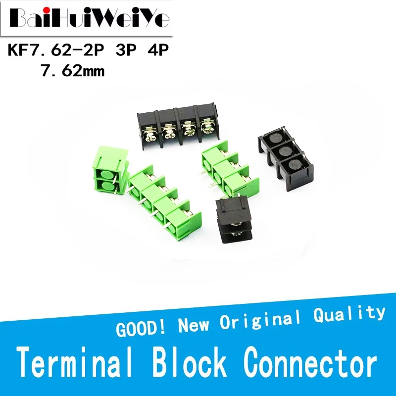 10PCS/LOT KF7.62 2P 3P 4P MG762 2 3 4 Pin 7.62mm Can be Spliced Screw Terminal Block Connector Black Green 7.62mm Pitch