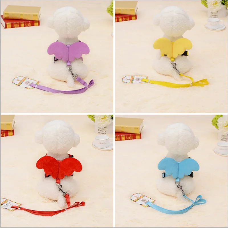 الملاك الجناح الحيوانات الأليفة تسخير القط جرو المقود مجموعة لينة آمنة قابل للتعديل في الهواء الطلق المشي يؤدي حبل ل كلب صغير تشيهواهوا الصلصال لوازم #2