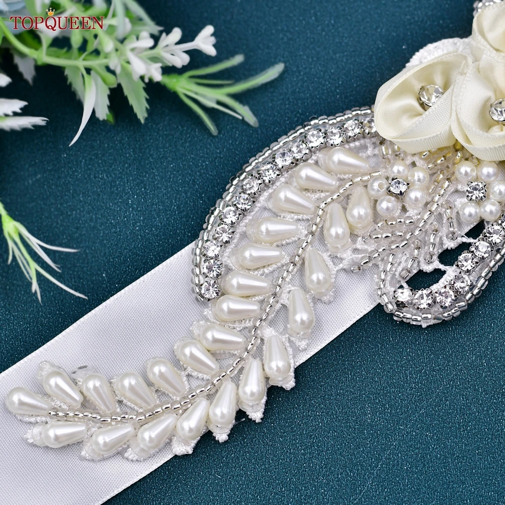 TOPQUEEN S321 Wedding Flower Belt Bridal Sash Accessories Dress Decoration Applique Maternity Wide Sash