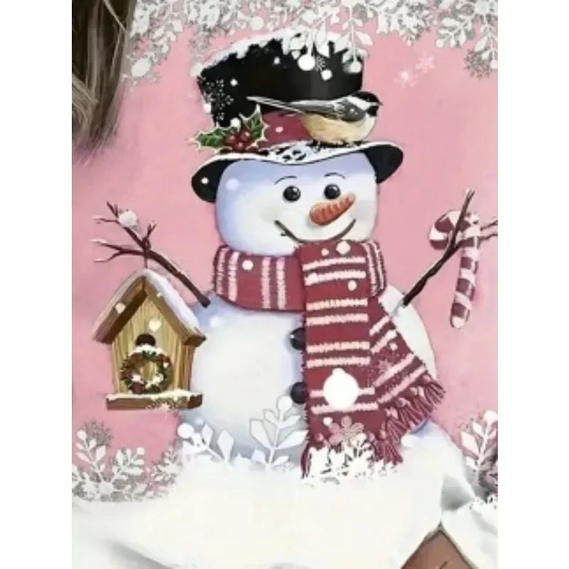 Plus Size 1XL-5XL Herfst Damesmode Item Sneeuwpop Print T-shirt Dames Contrasterende Kleur Comfortabele Lange Mouwen T-shirt