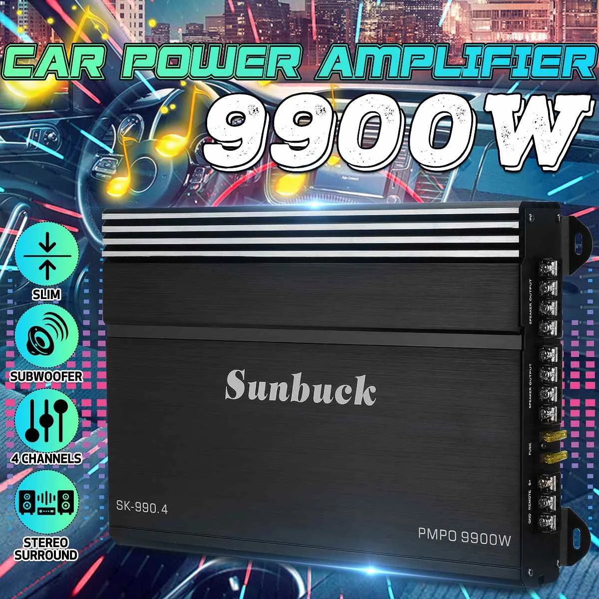 9900W Car Home Audio Power Amplifier 4 Channel 12V Car Digital Amplifer Car Audio Amplifier for Cars Amplifier Subwoofer 12V