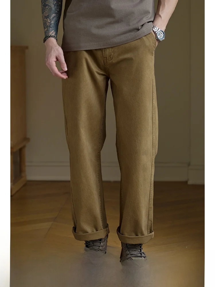 

ILOX Men's Vintage American Waed Work Pants Loose Casual Cotton Trousers Straight Leg Spring Autumn Faion Urban Sle