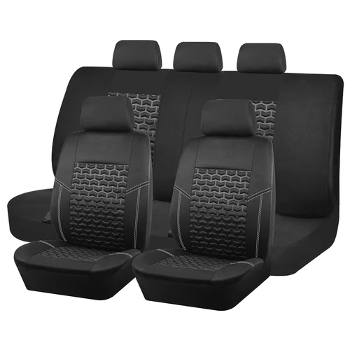 Juego completo de fundas para asientos de coche, fundas de asiento de tela transpirable con textura de neumático, 3 cremalleras para respaldo de asiento trasero