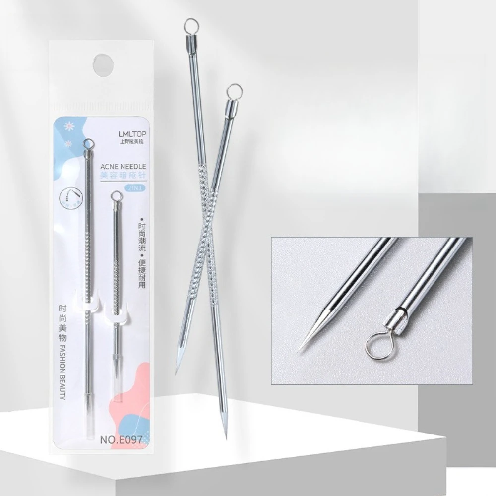 Aiguilles d'acné longues et courtes en acier inoxydable, outils d'élimination des points noirs et de l'acné, outils de soins de la peau du visage