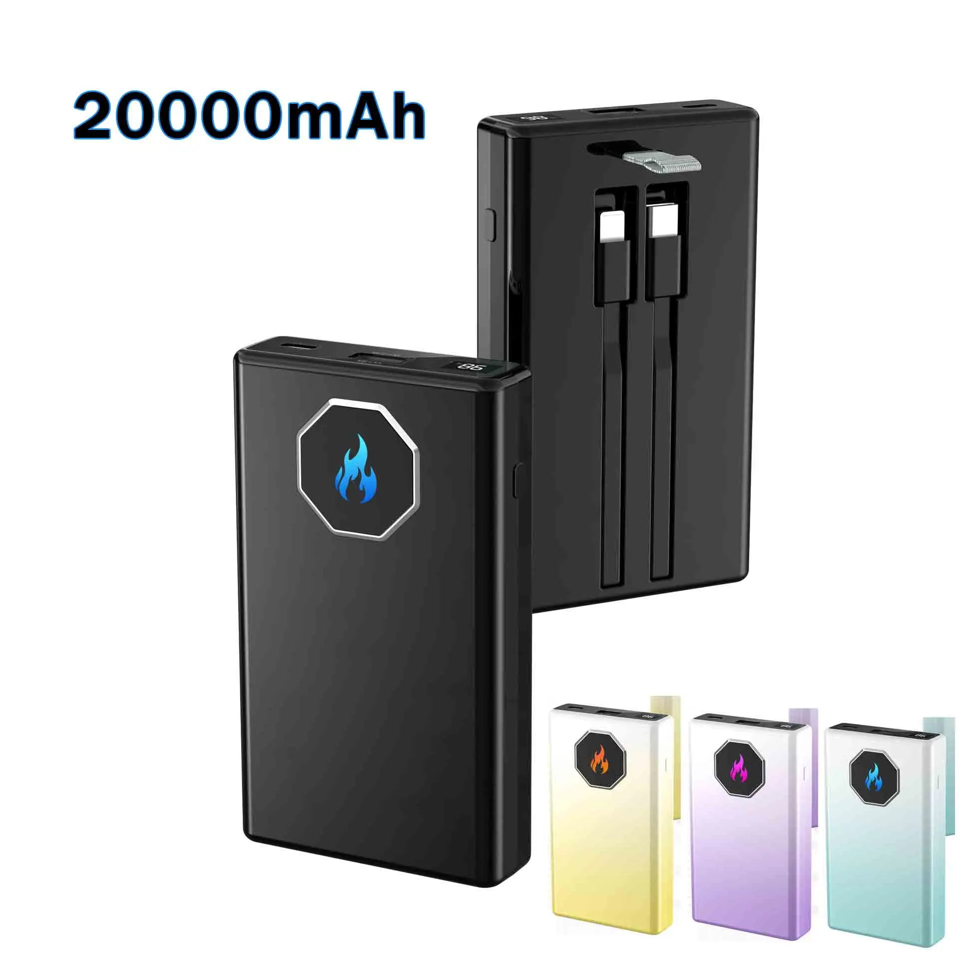 

22,5 Вт сверхбыстрая зарядка Gradient Power Bank с кабелем 20000 мАч Портативный градиентный Power Bank Внешняя запасная батарея
