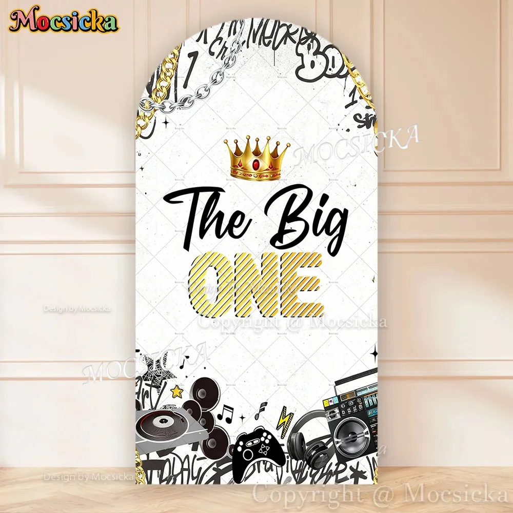 Mocsicka The Big One Baby Show Arch Cover Backdrop Photography Hip-Hop Boy Chain Crown Background Decor Newborn Prince Photozone
