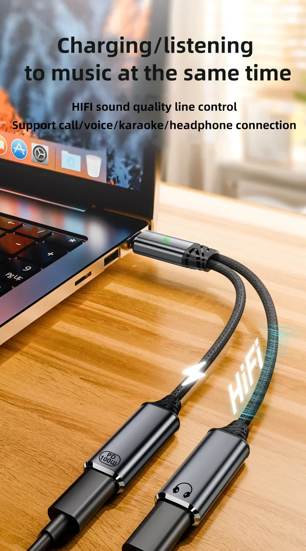 شحن سريع 100 وات أو توصيل سماعة الرأس مع تحكم مدمج لهاتف Samsung Galaxy S23 iPhone 16 PM - أسود