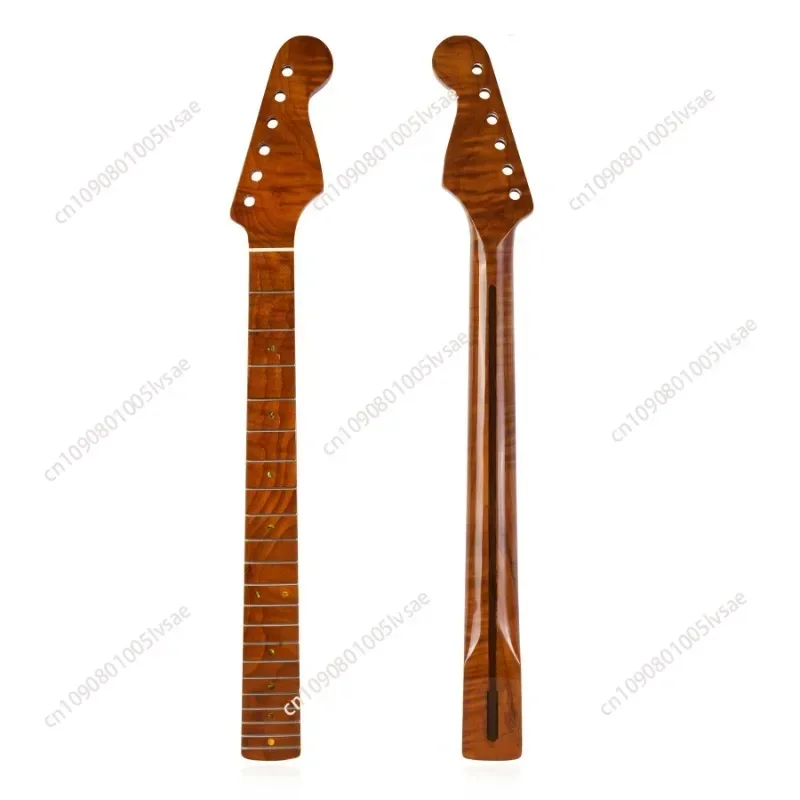 [Yellowish Bright] 21 Pin Tiger Roasted Maple Guitar Handle Neck for ST Strat-Cattle Bone Upper Pillow