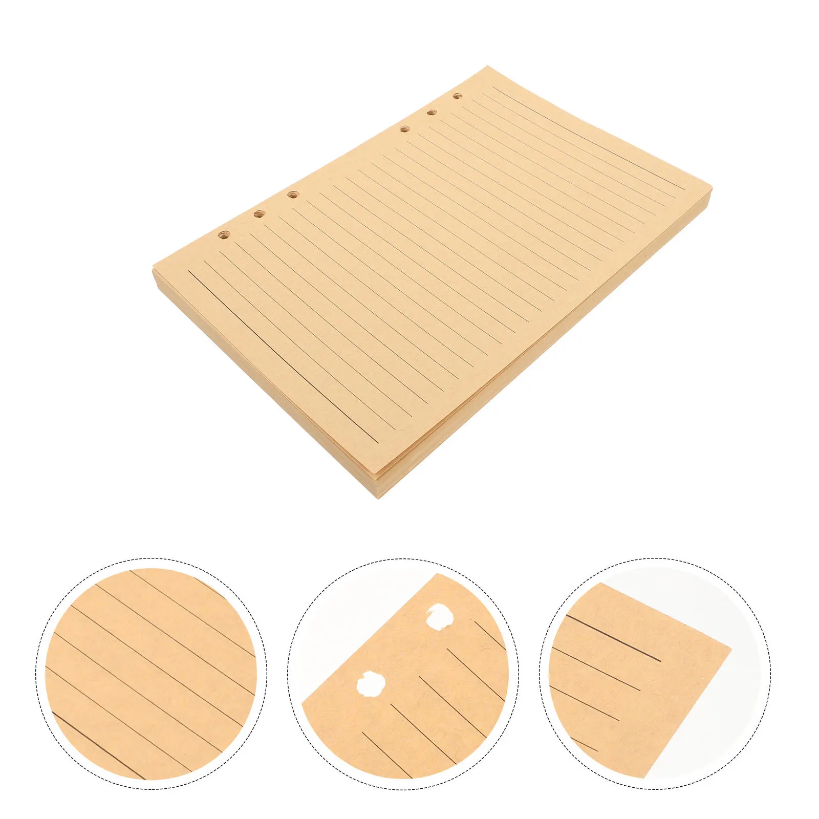 

80 Sheets A5 Refillable Notebook Insert Kraft Paper Lined Journal Fillers 6 Hole Binder Brown Vintage Look