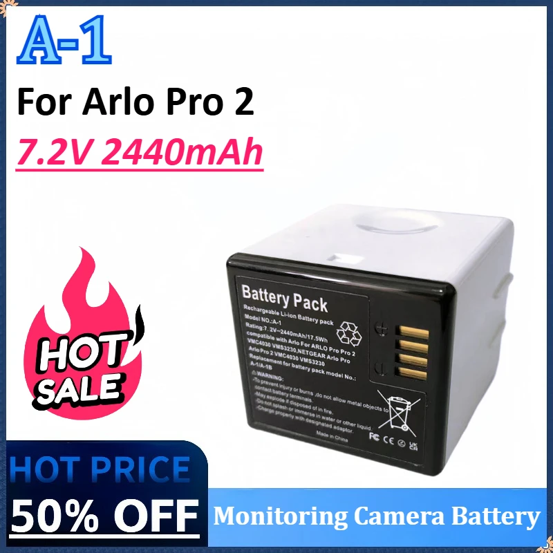 

New 7.2V 2440mAh Monitoring Camera Battery for Arlo Akku A1 A-1 Battery for Arlo Pro/ Pro 2 Rechargeable Battery