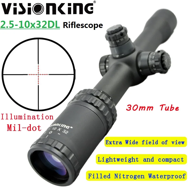 

Visionking Wide Angle 2.5-10x32 Tactical Riflescope Waterproof Turret Lock Mil-dot Illuminated Long Range Hunting Optical Sight