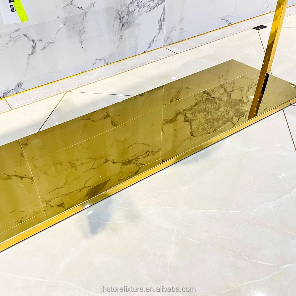 Custom.Custom .Custom.Customization Stainless Steel Shiny Gold Horizontal Hanging Retail Shoe Shelving Display Racks Clothes