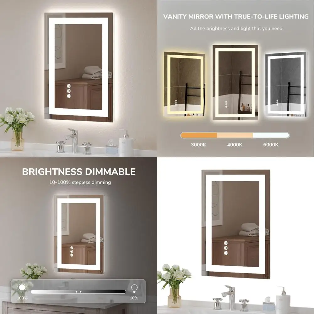 

20x28 Inch Tempered Glass LED Backlit Lighted Mirror with Anti-Fog, 3 Color Dimming, Memory Function, Wall-Mounted Bathroom Vani