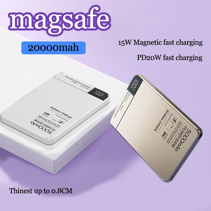 

Магнитный беспроводной внешний аккумулятор PD20W, 20000 мАч, USB TYPE C, быстрая зарядка для Magsafe Powerbank IPhone 16, 15, 14, 13, 12, 11 PRO MAX