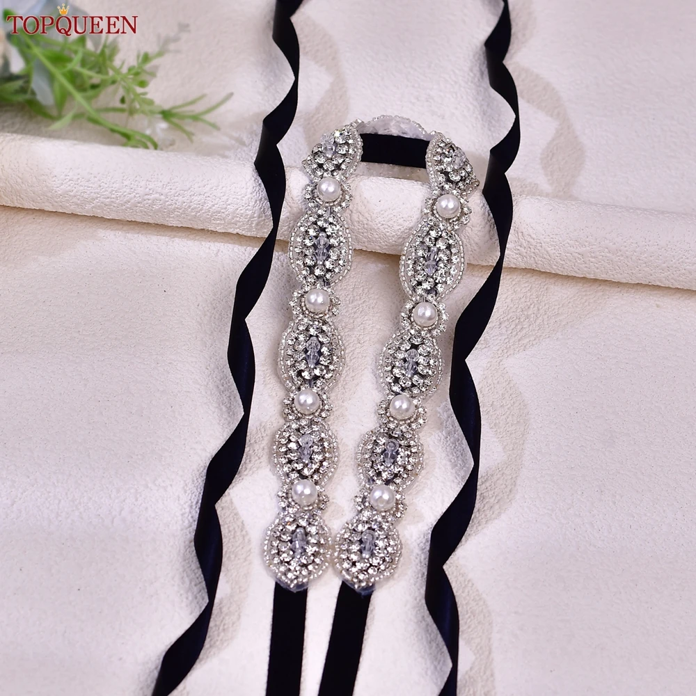 TOPQUEEN Bridal Belt Pearls Crystal Decoration Sash for Women Ladies Wedding Evening Party Dress Gown Applique Handmade  S435