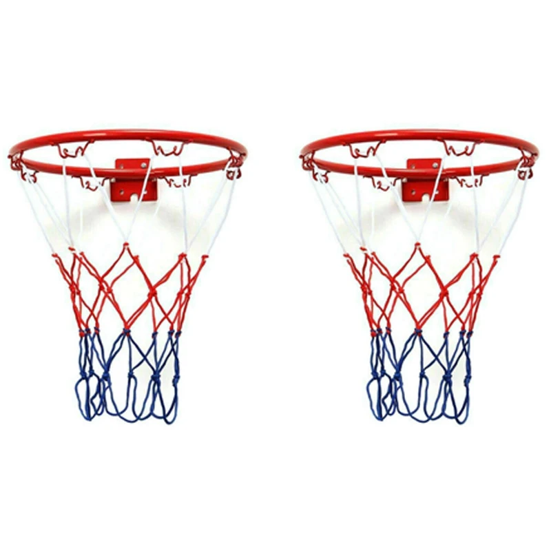 2Pcs 32Cm Wall Mounted Basketball Hoop Netting Metal Rim Hanging Basket Basket-Ball Wall Rim With Screws Indoor Outdoor