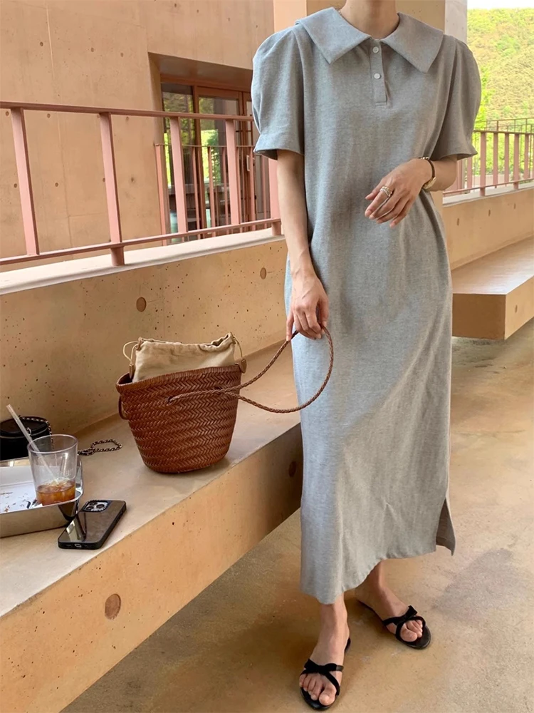 Liangliang rétro Ne ort Sve t-shirt Dr femmes été nouvelle jupe longue décontractée coton confortable respirant