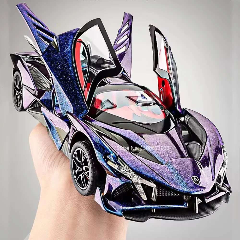 

Модель 1/24 года, модель автомобиля Apollo EVO, Игрушечная модель заднего колеса, украшение, игрушки со звуком, фотоаппарат для мальчиков, праздничные подарки