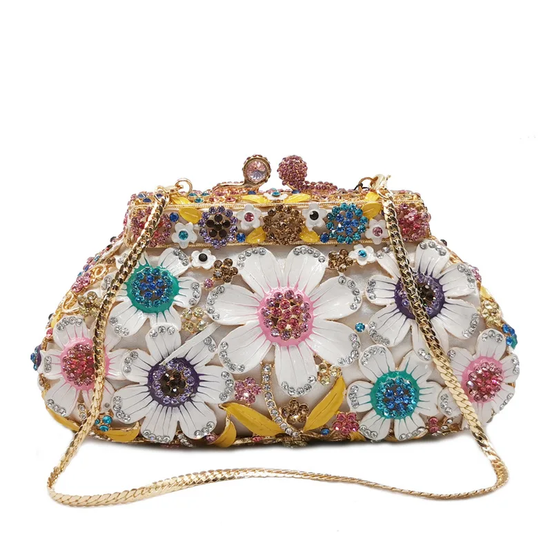Enamel Rhinestone Dinner Bag Cheongsam Hand Grab Alloy Diamond Flower Dress Bag Women Billeteras De Mujer Purses Luxury Designer