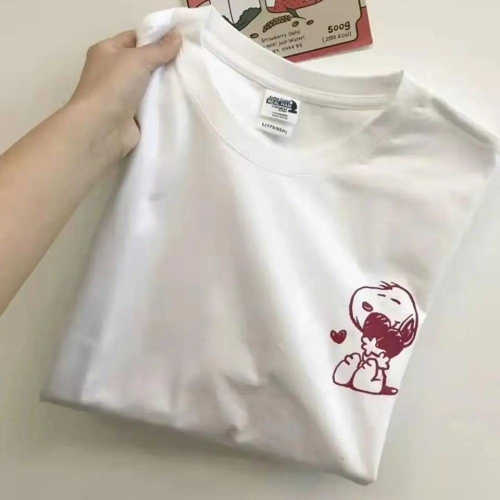 American Retro Snoopy T-Shirt Women Casual Round Neck Short Sleeve Summer Men Loose Oversiz Tees Shirt Anime Couple Clothes Gift