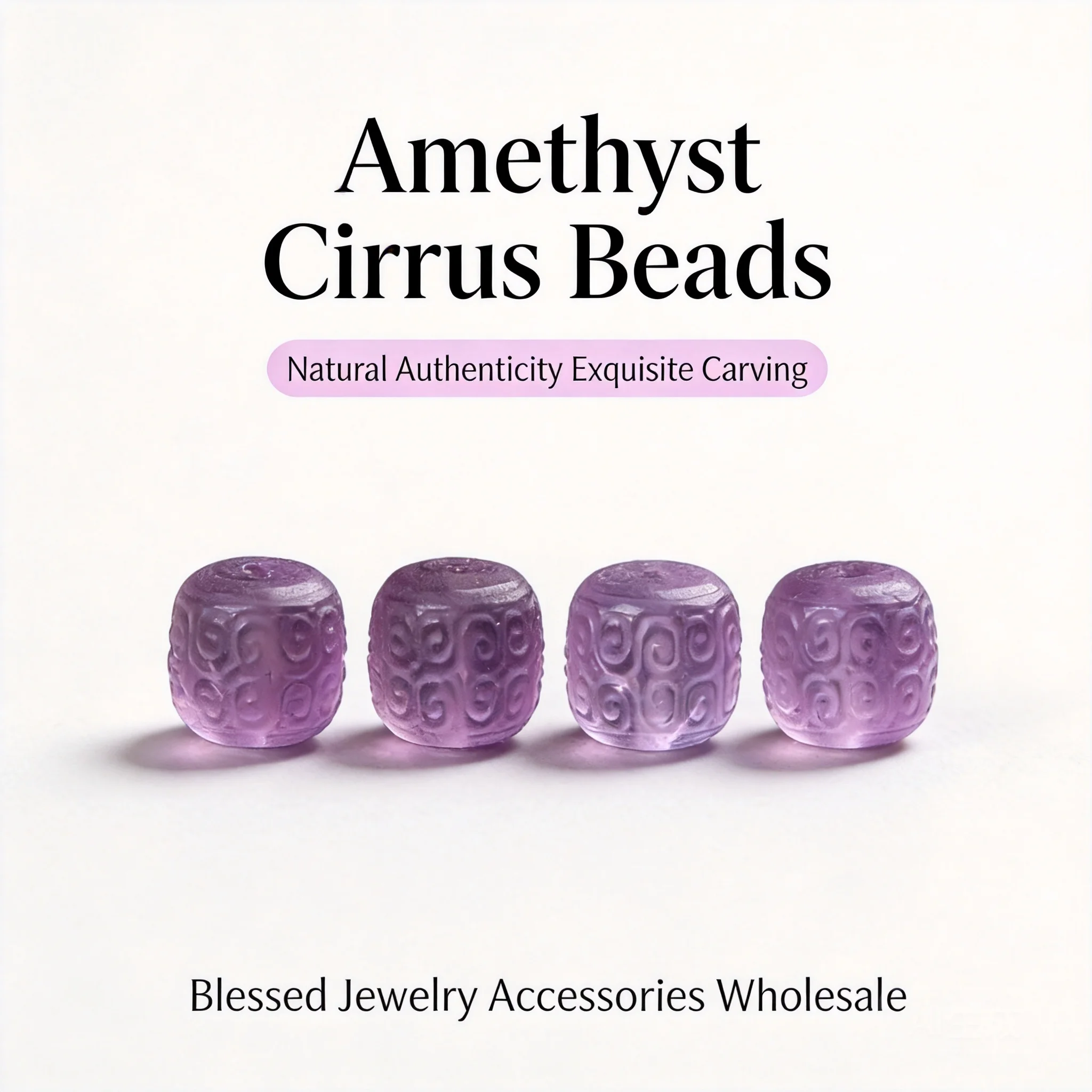 Perles en améthyste naturelle, motif traditionnel chinois porte-bonheur, forme baril, 9,5 mm, Feng Shui, chance et bénédiction, accessoires de bijoux DIY