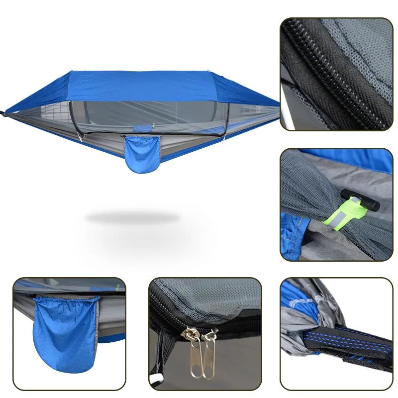Outdoor Anti-mosquito Portable Swing Hammock Sunshade 290*140cm Tent for 3-4 People Iron Rod