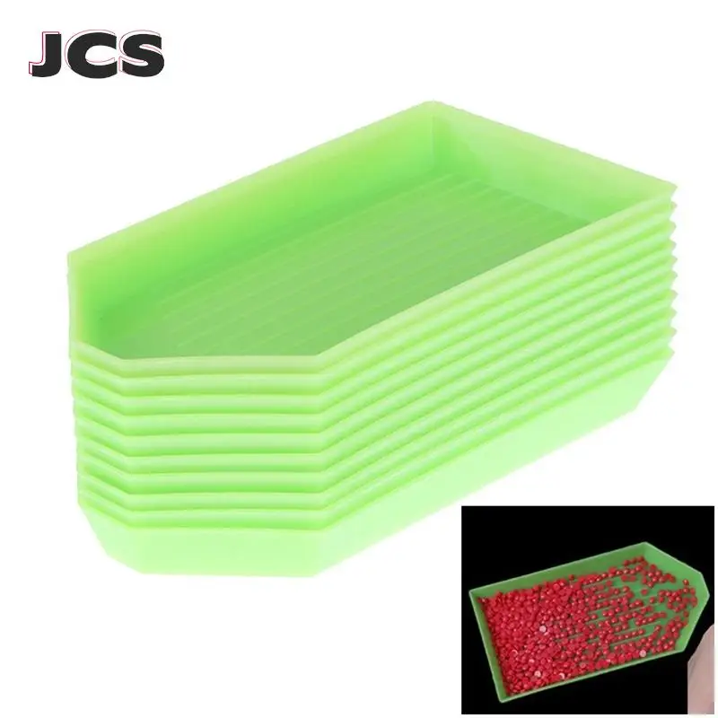 10Pcs Nail Art Diamond Point Tray Green Color Empty Drill Plate Crystal Box Rhinestone Painting Accessory Nail Art Dotting Tools