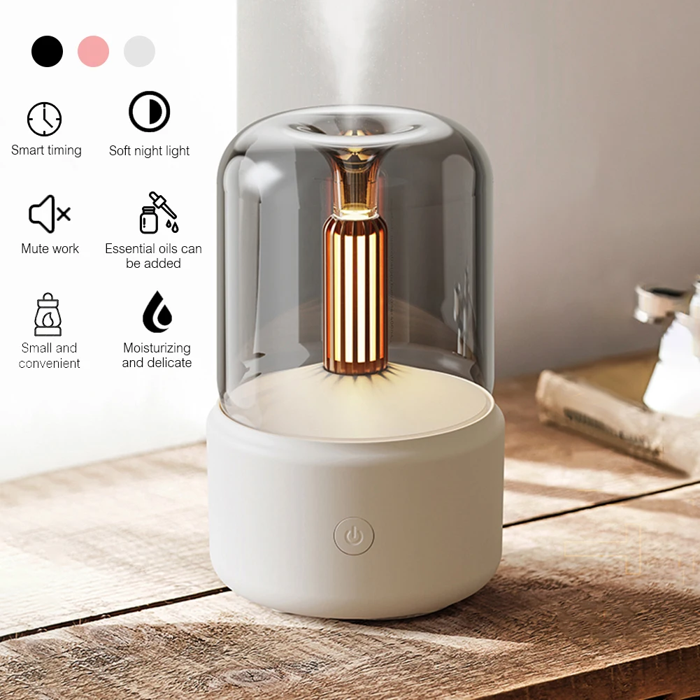 

Portable 120ml Electric Air Humidifier Candlelight Aroma Oil Diffuser With LED Night Light Desktop Cool Mist Sprayer For Office