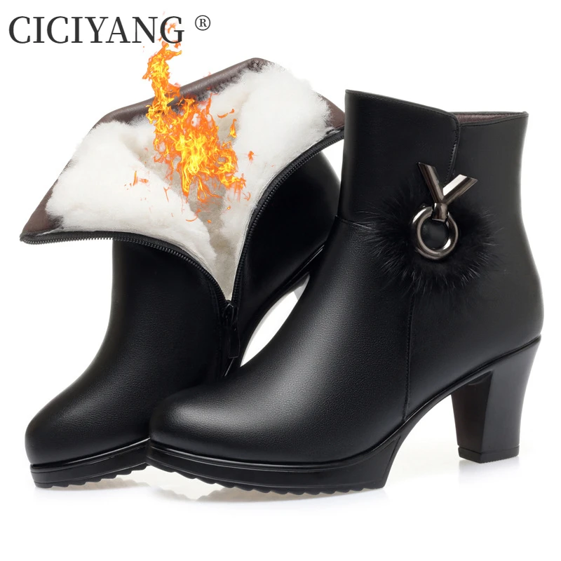 

CICIYANG Women Winter Wool Short Boots Genuine Leather 2025 New High Heels Ankle Boots Ladies Warm Fluff Fashion Boots Handmade