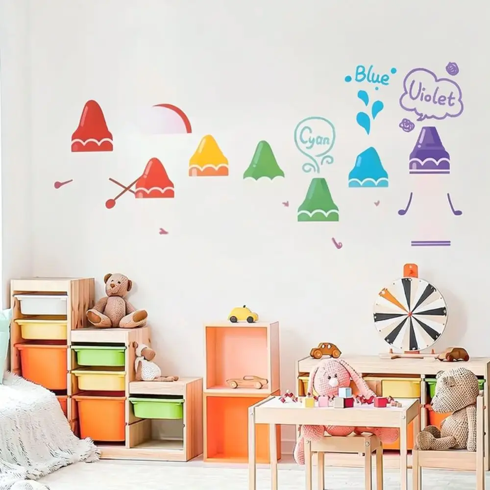 Colorful Crayon PVC Wall Art Decals Kindergarten Classroom Decoration Self Adhesive Removable Sticker For Kids Room