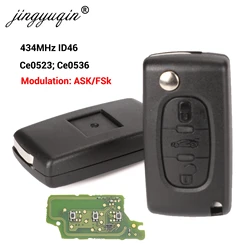 Jingyuqin – Clé télécommande à 3 boutons, 433 MHz, ASK/FSK (CE0523/CE0536), transpondeur ID46, pour voiture Peugeot 207, 307, 407, 208, 308, 408, 607, Partner