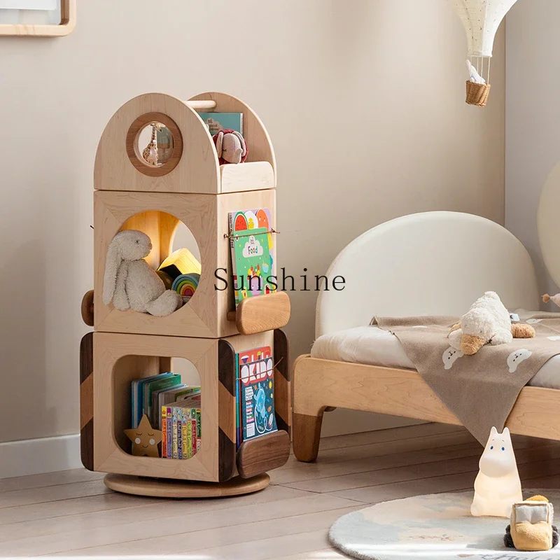 Rocket rotating solid wood storage box rotating bookshelf