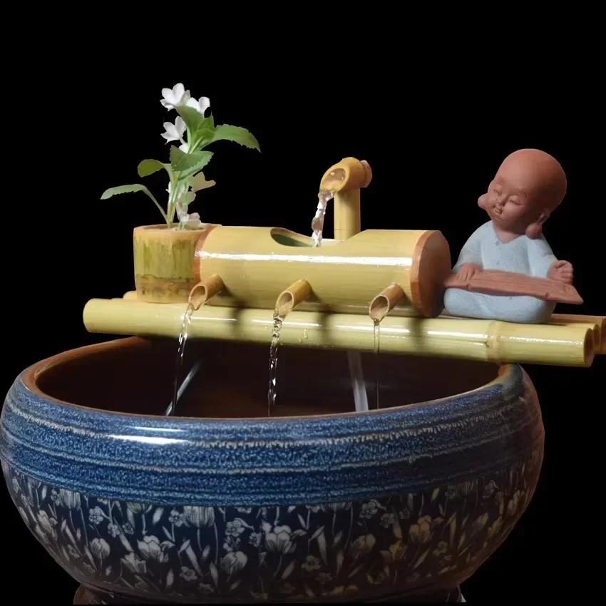 

Bamboo Tube Desktop Water Fountain Feng Shui Ornament Office Home Decor Lucky Waterscape Store Opening Gift