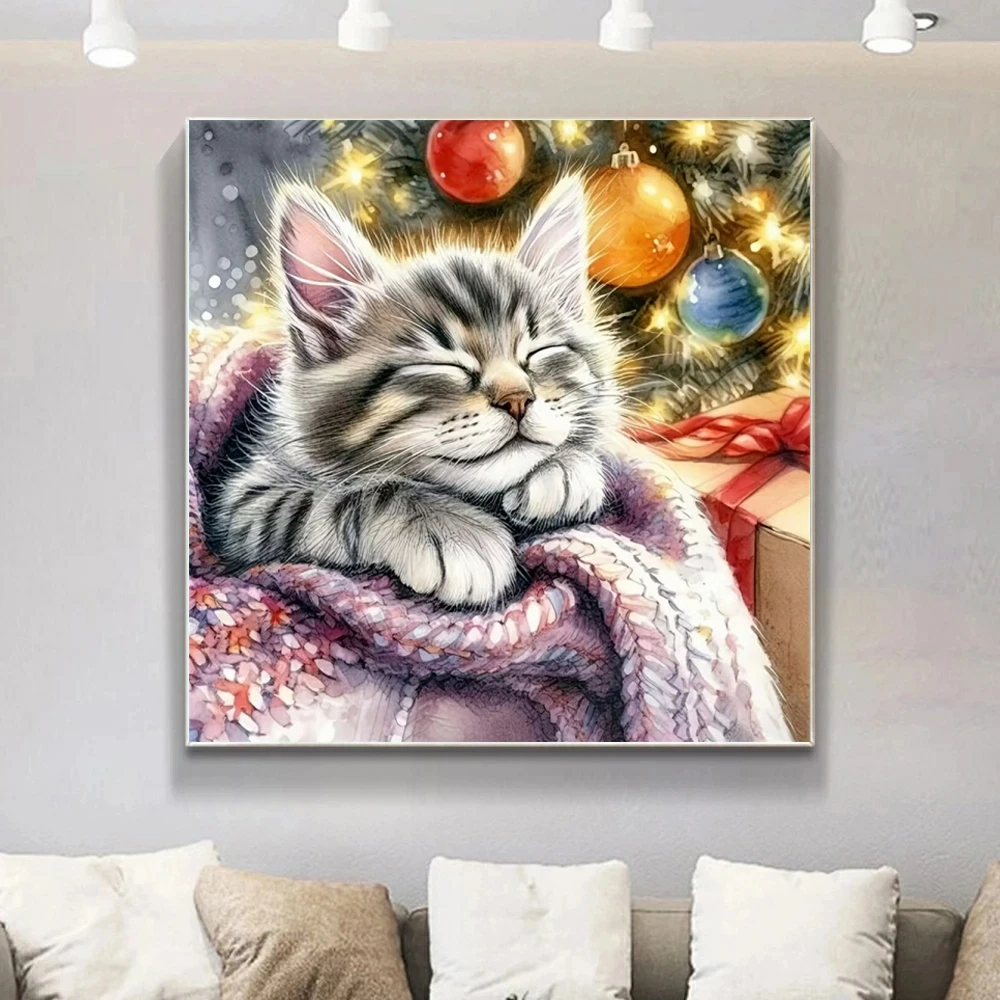 5D-Diamant-Mosaik, Katze, Tier, DIY, geeignet für Anfänger, Diamant-Gemälde, volle runde Stickerei, Handwerk, handgefertigte Geschenk-Dekoration für Zuhause