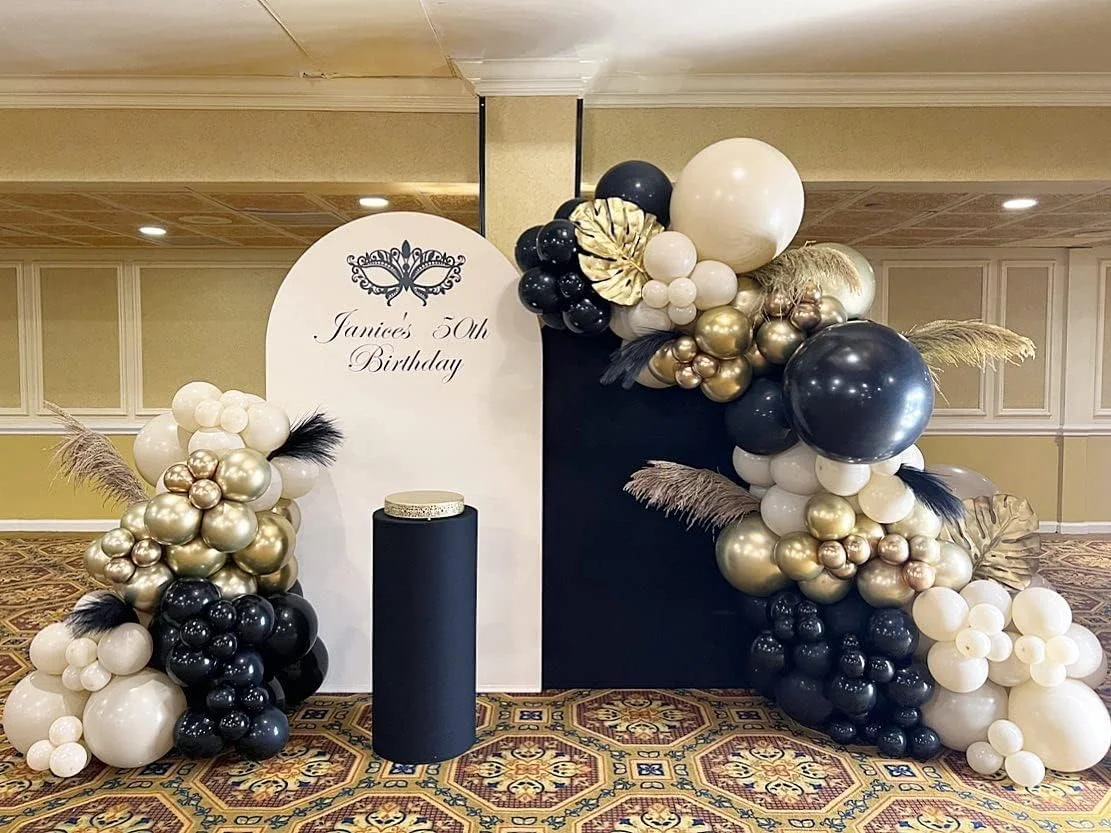 139Pcs Sand White Black Balloon Garland Black Gold Balloon Kit for Birthday Baby Shower Wedding Retiremen Anniversary Decoration