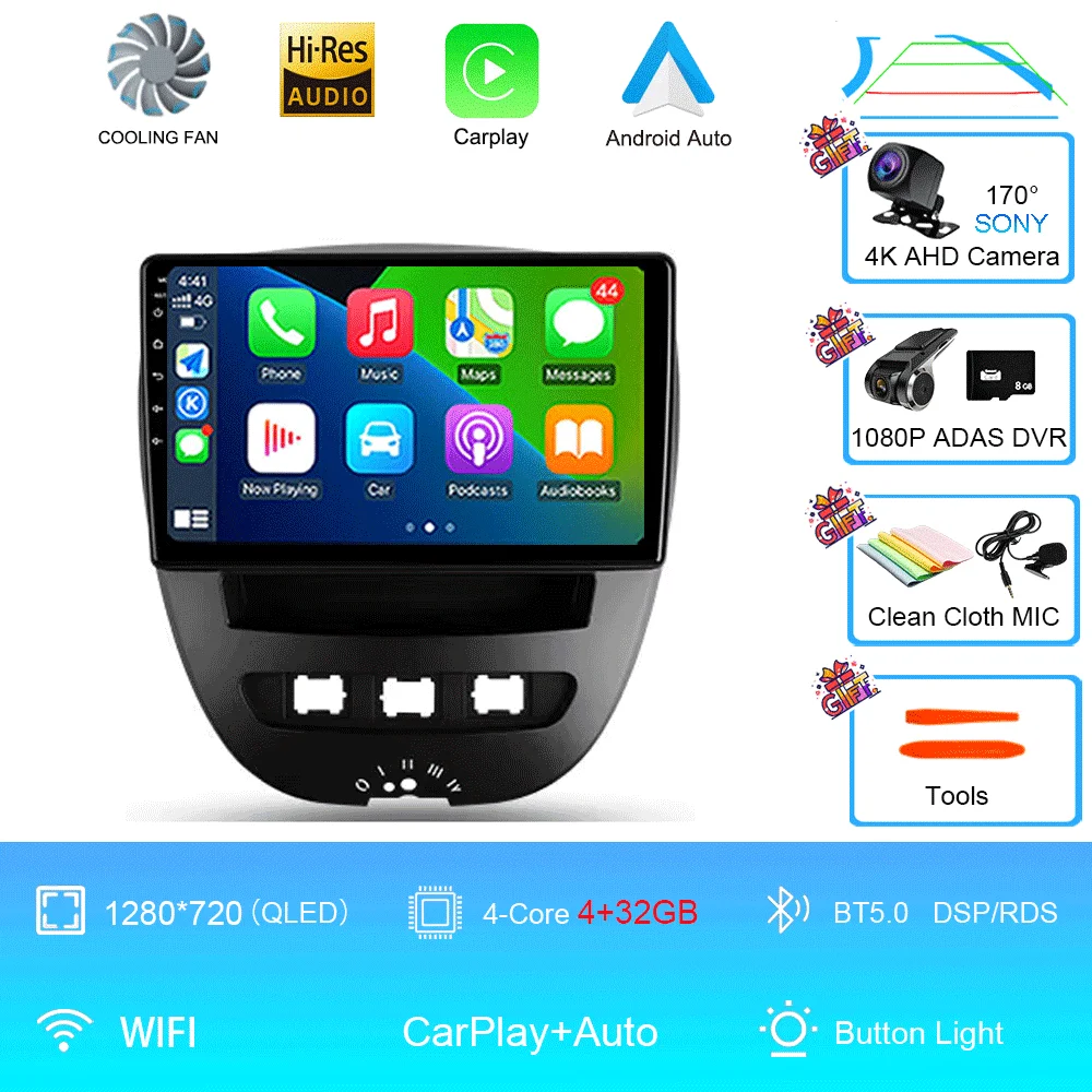 Android 16 Carplay Auto Multimedia Speler voor Peugeot 107 Citroen C1 Toyota Aygo 2005-2014 DSP Stereo 2din Autoradio Unit