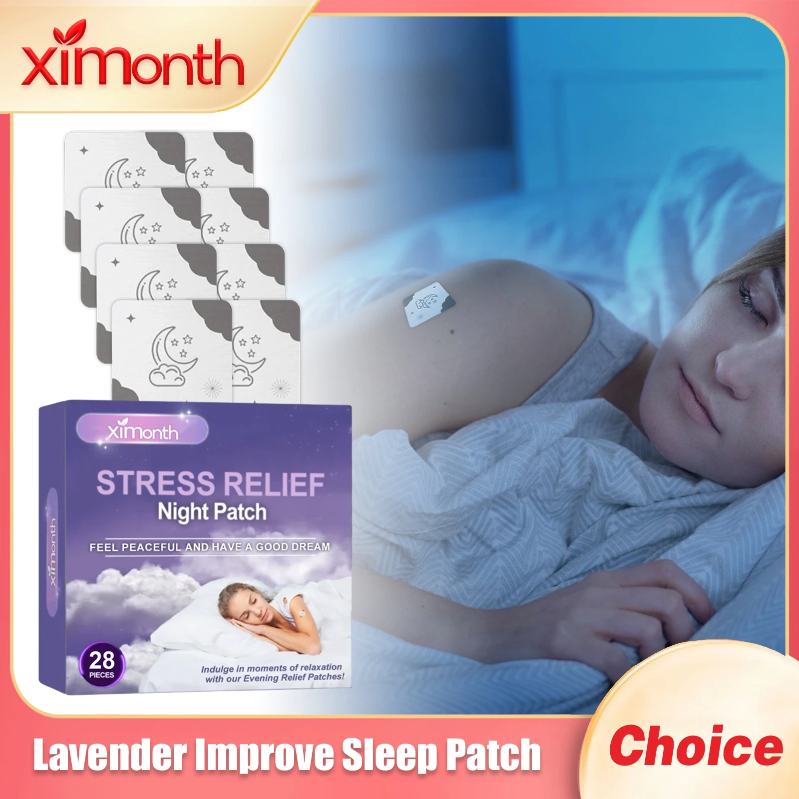 Ximonth Lavender Improve Sleep Patch Relief Stress Removing Anxiety Insomnia Treatment Easy to Use Family Sleeping Care Patches