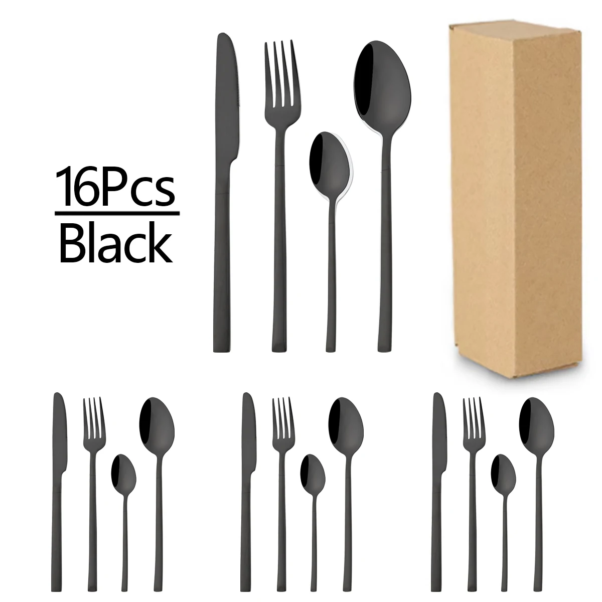 16pcs Black Mirror Western Dinnerware Set Fork Knife Spoon Tableware Set Stainless Steel Cutlery Set Kitchen Flatware Silverware