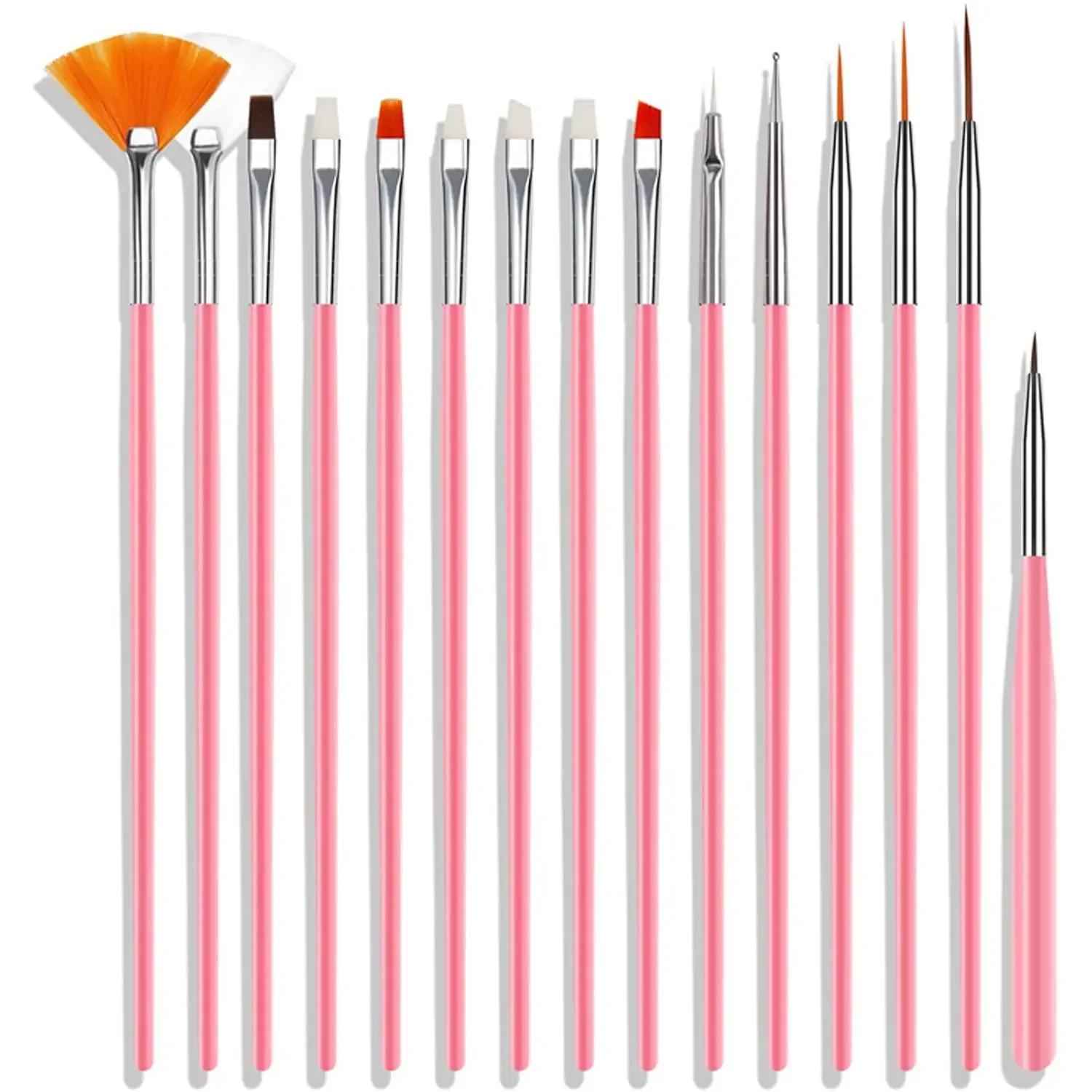 

15-Piece Nail Art Brush Set - Liner, Dotting, Fan, Painting & Gel Brushes for Professional Nail Design