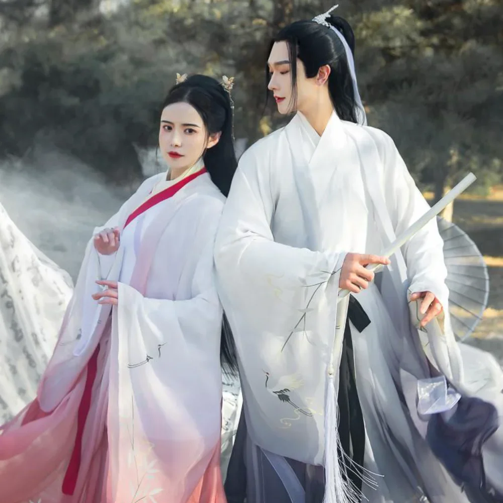 

LuoLing WeiJin Dynasty Crane Print Hanfu Autumn Chinese Traditional Hanfu Dress For Couples Halloween Stage Performance Costumes