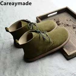 Careaymade-Genuine leather women's shoes,Pure handmade ankle retro single short boots,Fashion Large size winter plush warm boots