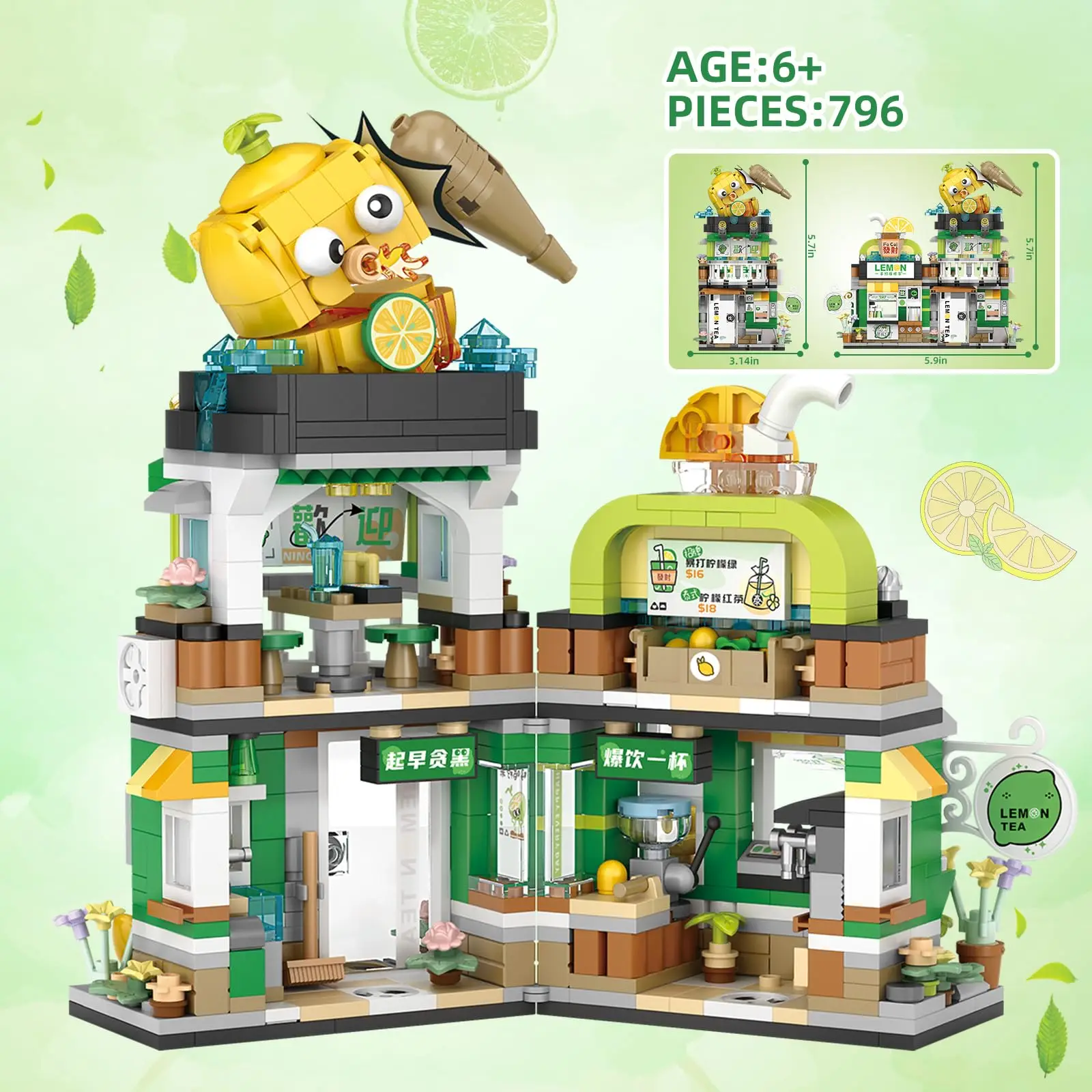 796 pièces magasin de thé au citron vue sur la rue blocs de construction modèle ensemble de construction créatif pour les filles Simulation Architecture jouet cadeau pour enfant