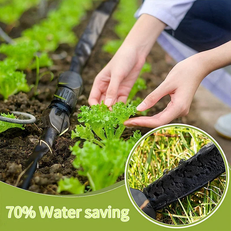 Flat Soaker Hose 50Ft, Heavy Duty Double Layer Design, Drip Irrigation Hose Saves 80% Water, Leak Proof Sprinkler Hose