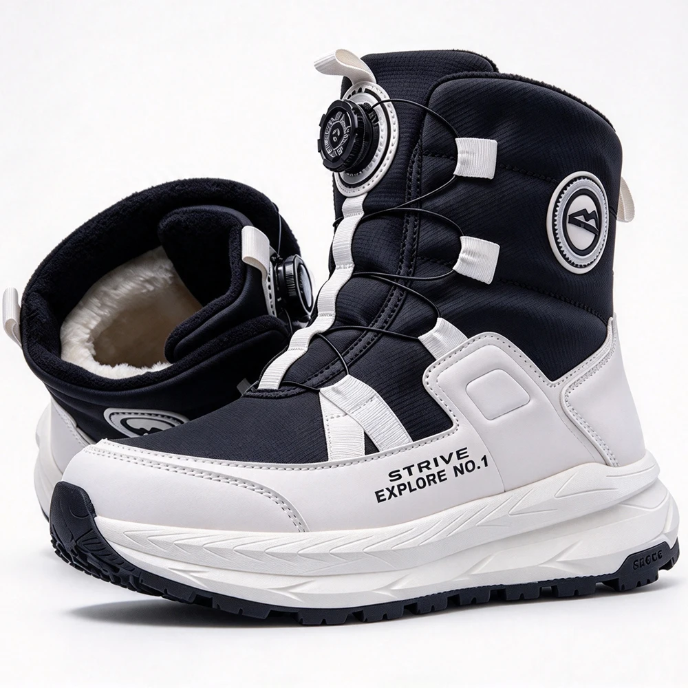 2026 Rotating Button Snow Boots For Men Women Plush Keep Warm Winter Boots Men's Outdoor Hiking Shoes Waterproof Cotton Boots