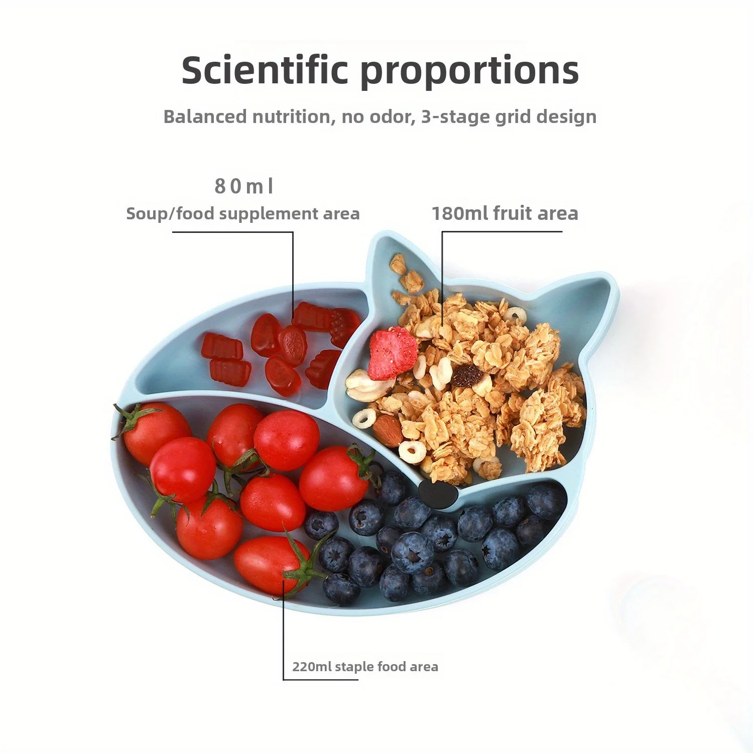 1 طبق عشاء ثعلب سيليكون للأطفال لتناول الطعام بشكل مستقل، أدوات مائدة للأطفال تأتي مع أكواب شفط #1