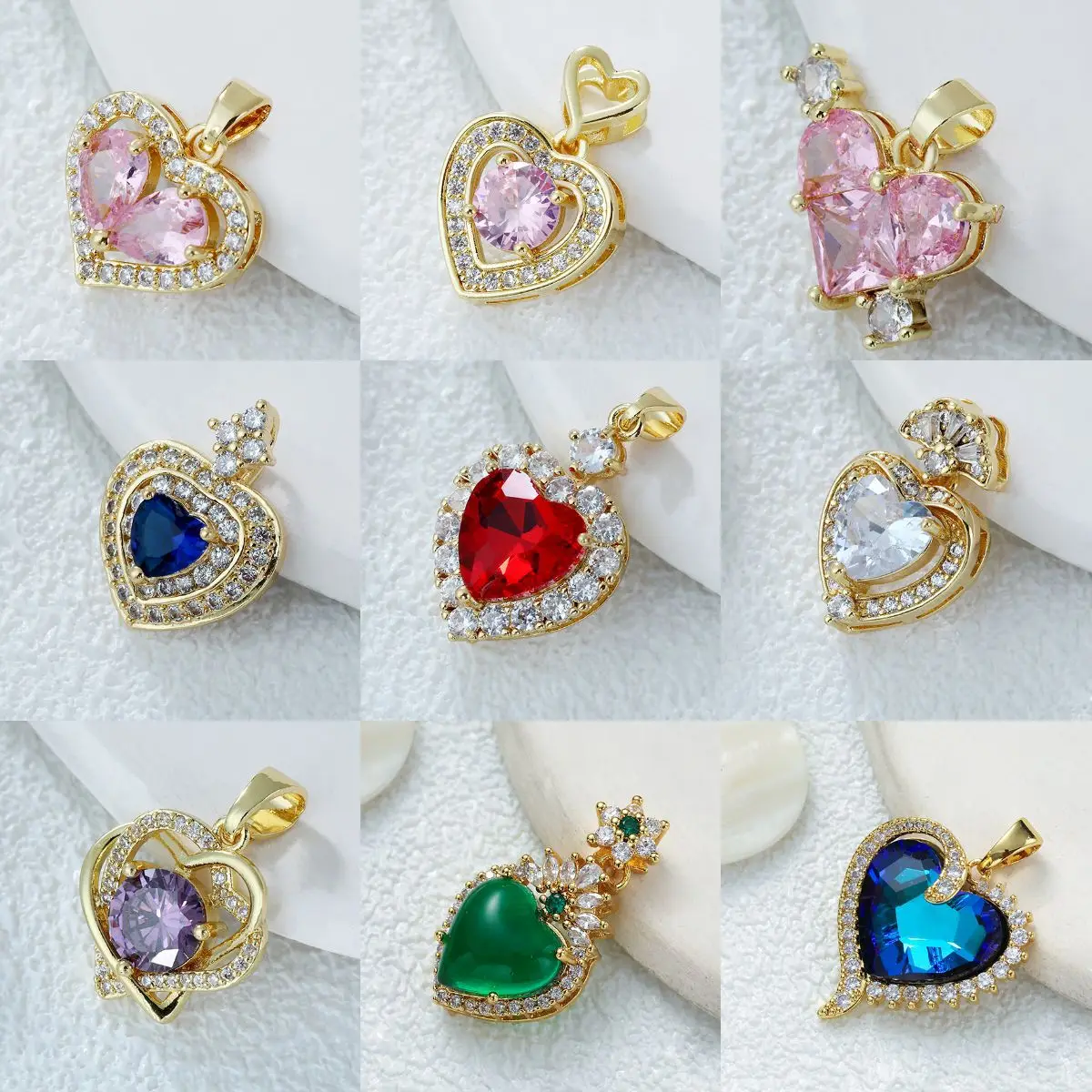 14pcs DIY Mix Alloy Colorful Zircon Big Heart Pendant Jewelry Accessories Bracelet Earrings