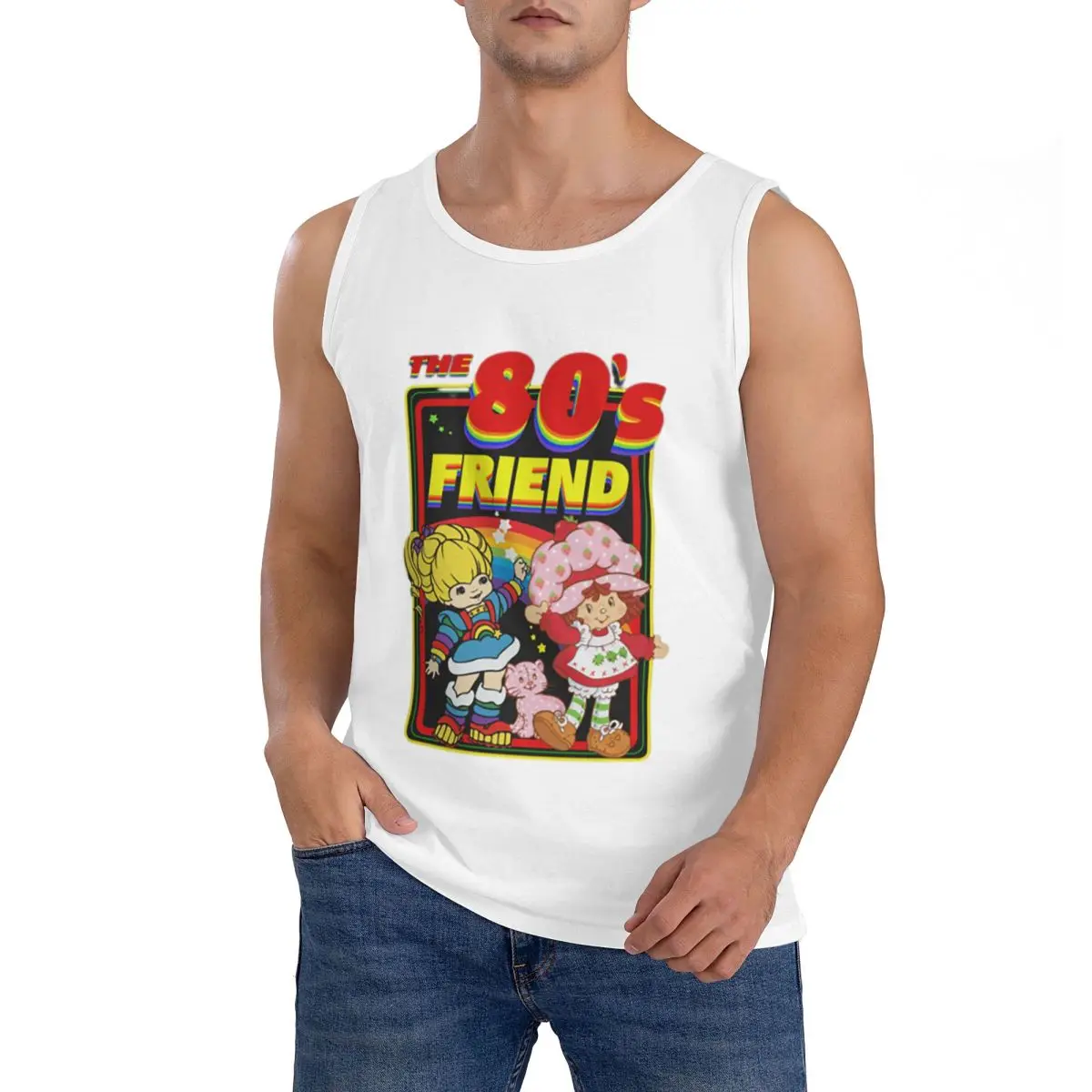 100% Cotton Rainbow Brite - The 80s Friend For Christmas Sleeveless T-Shirt Men Workout Sports Tops Men's Crew Neck Vest