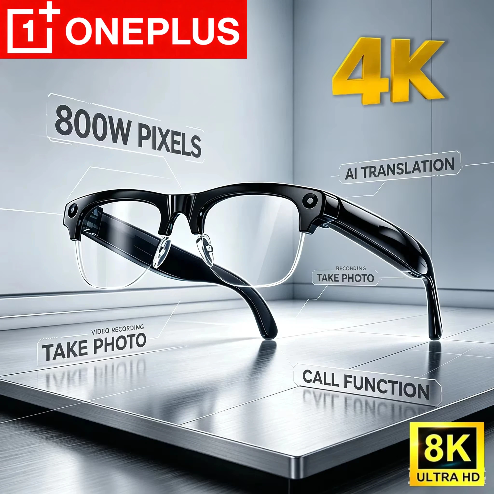 OnePlus Smart Glasses 800W Pixel 4KHDCamera Remote Control Touch Voice Translation Bluetooth Call Video Recording Music Sunglass