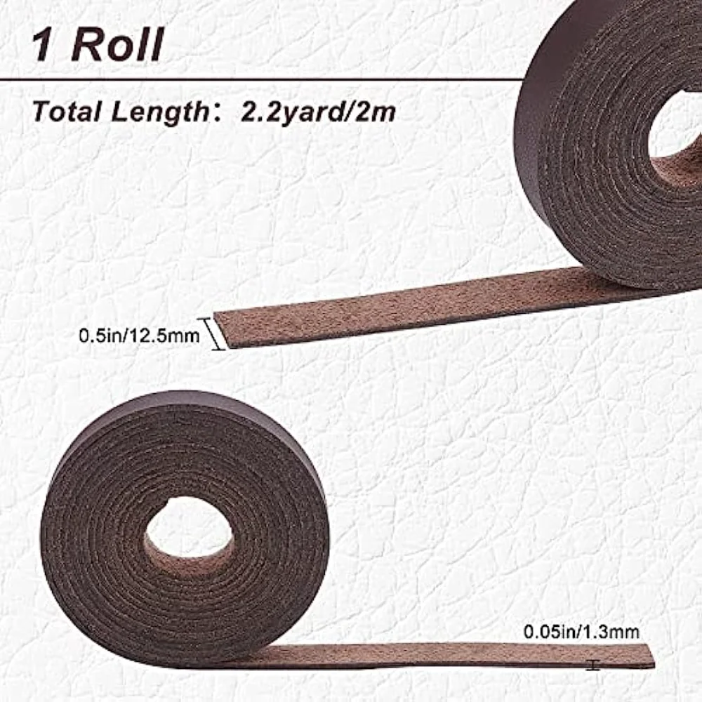 Dark Brown Genuine Leather Strap Strip 0.5Inch Wide 79 Inch Long Leather Belt Wrap 1.3mm Thick Single Sided Flat Cord for Crafts