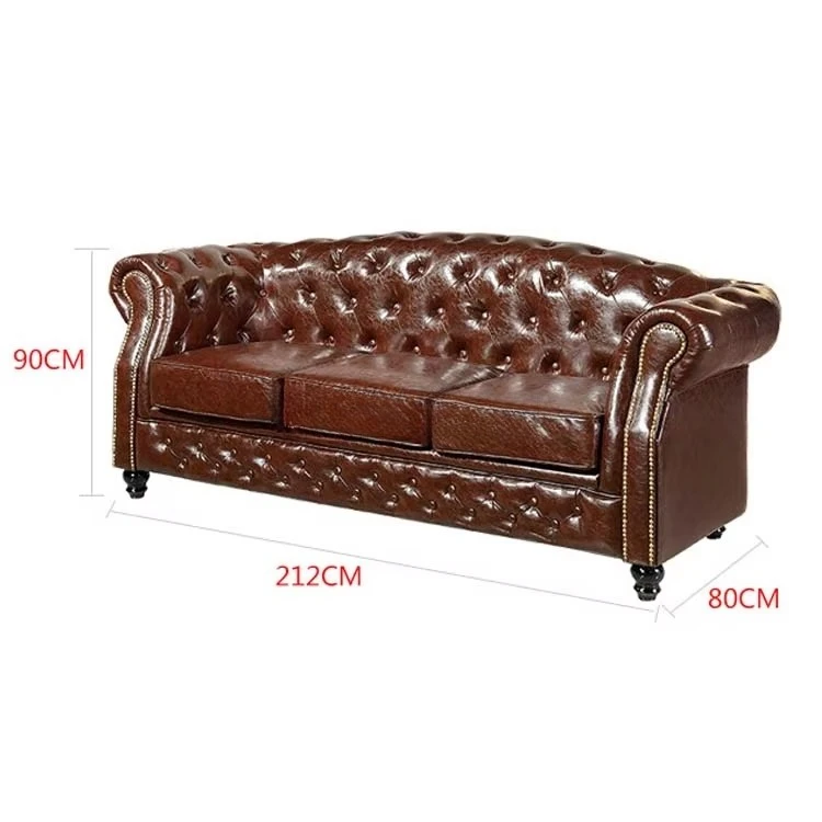 //For Classic Chesterfield American Style Sofa Vintage Brown Leather 3 Seater Sofa For Living Room Furniture